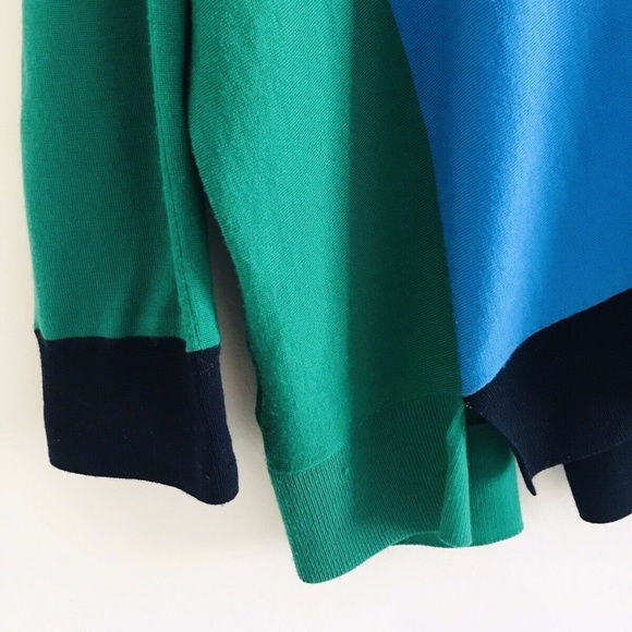 St John | Colorblock Wool Top Womens Lg Blue Long Sleeve Pullover Asymmetrical - Picture 6 of 12
